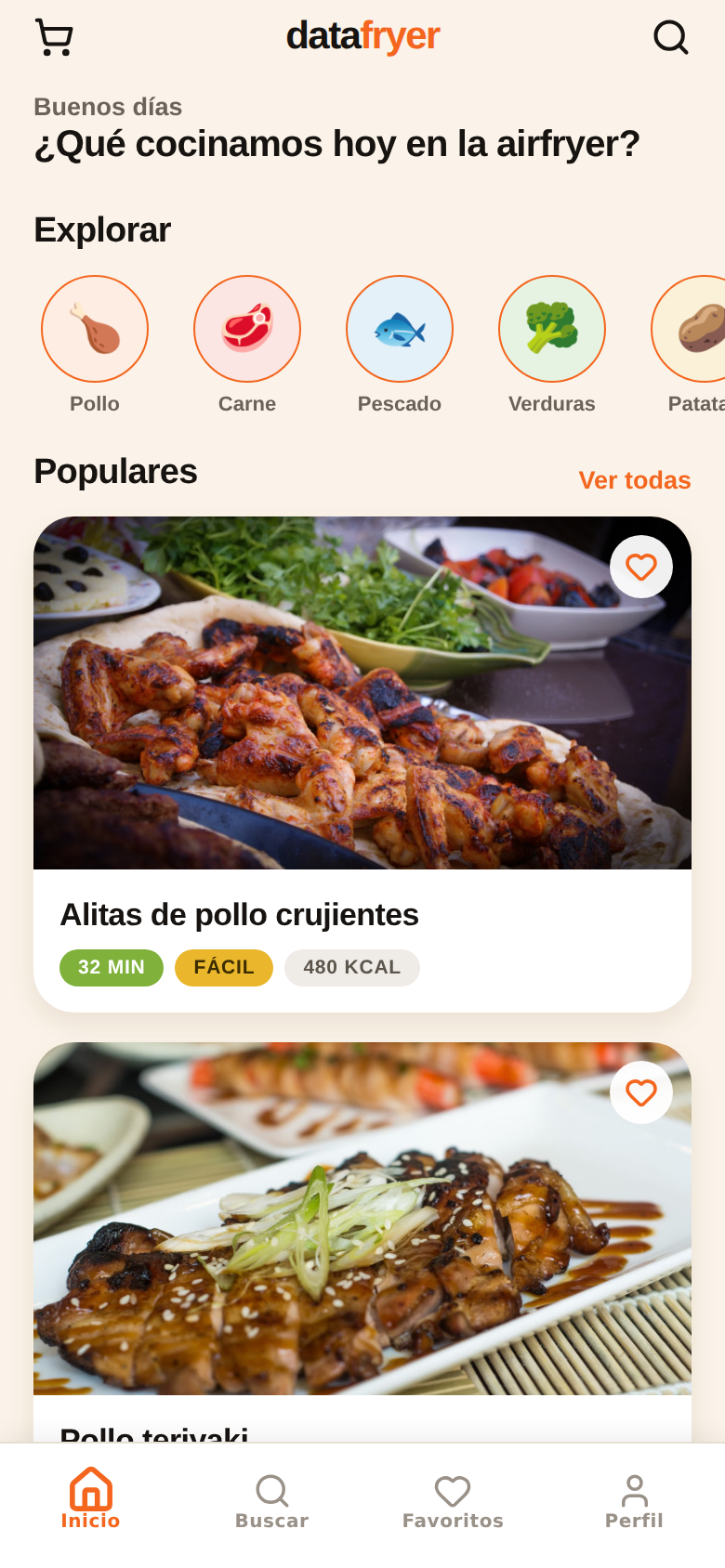 Pantalla de inicio de datafryer